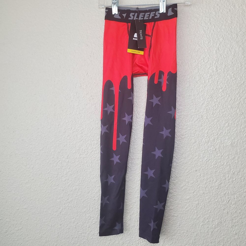 Sleefs Compression Pants Cool Dry Athletic Base‎ Layer Size YS Kids Red Training